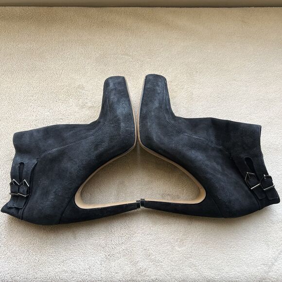 Sam Edelman Black Kit Suede Heeled  Ankle Booties Women 8 M Double Side Buckle - Picture 4 of 16